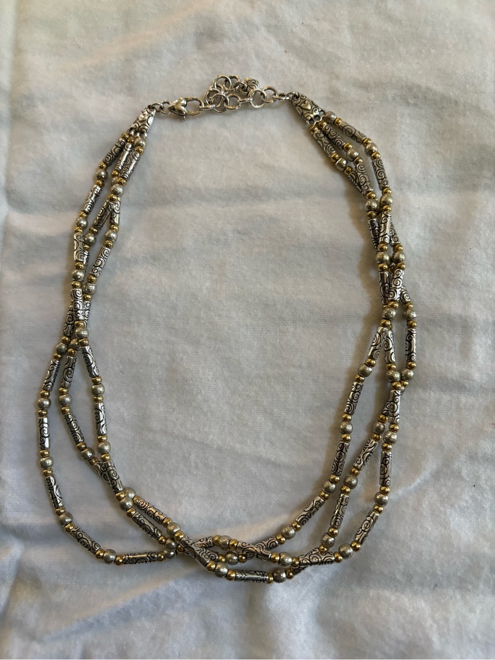 Vintage Brighton Multi-Strand Silver Beaded Bar Necklace